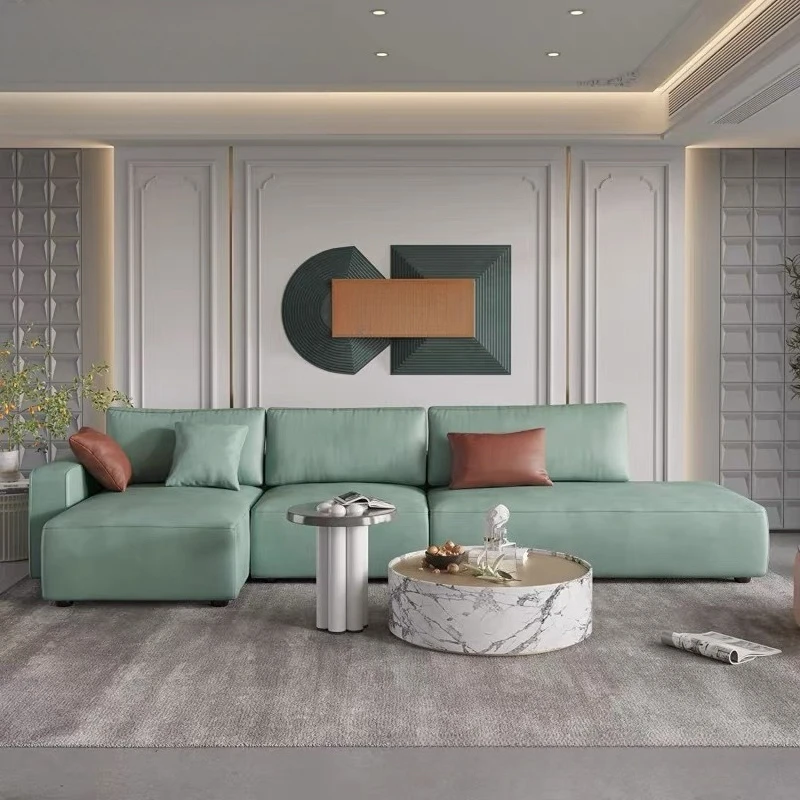 Small apartment sofa green small fresh living room L-shaped leather art sofa furniture