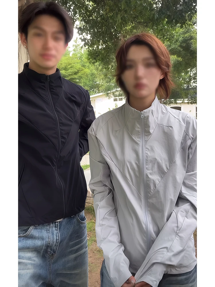 

Men's Summer Outdoor Running Sport Lightweight Breathable Stand Collar Sun Protection Clothing UPF50 Me Original Yarn Fai...