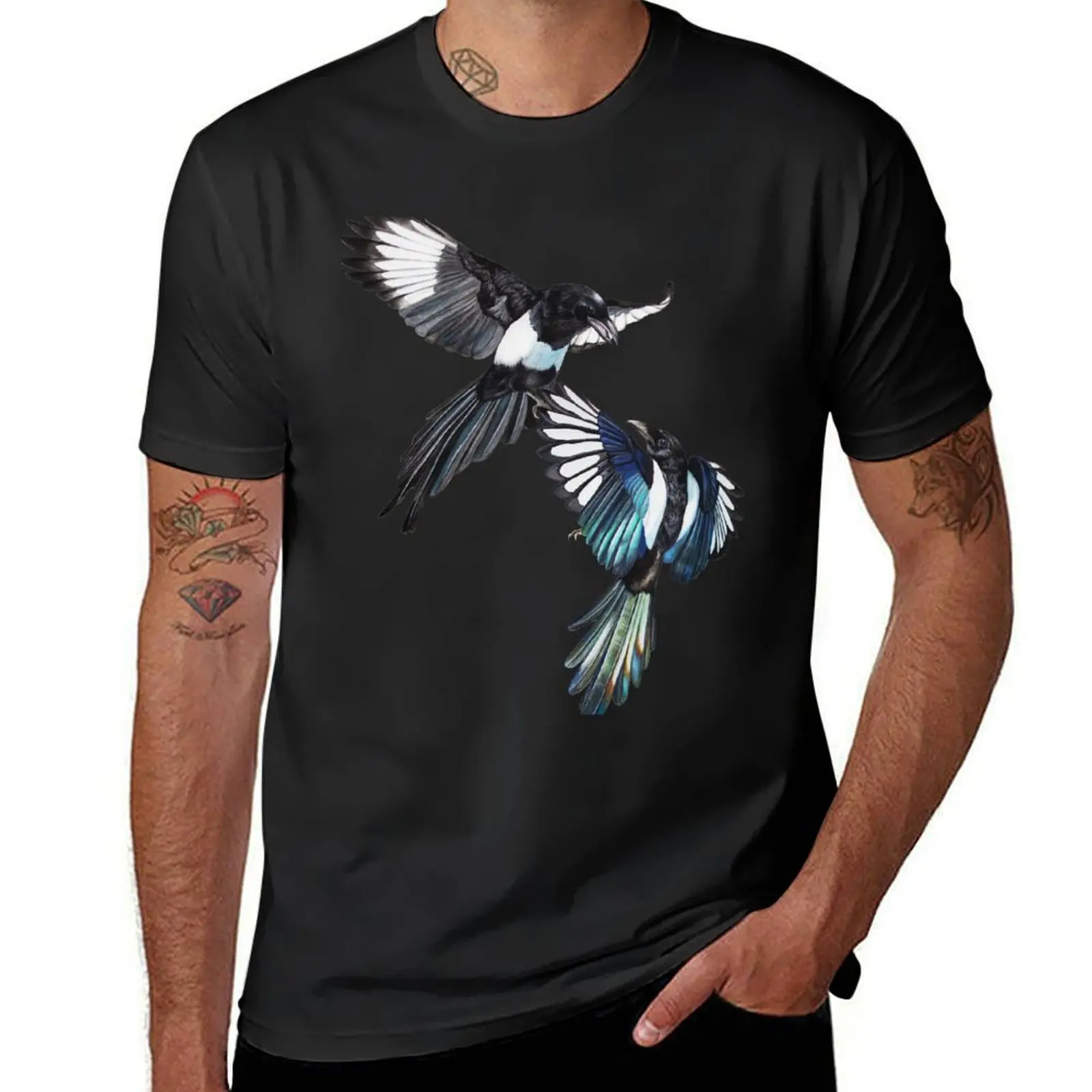 Flight Fight - Magpies in midair T-Shirt oversizeds blacks funny t shirts for men