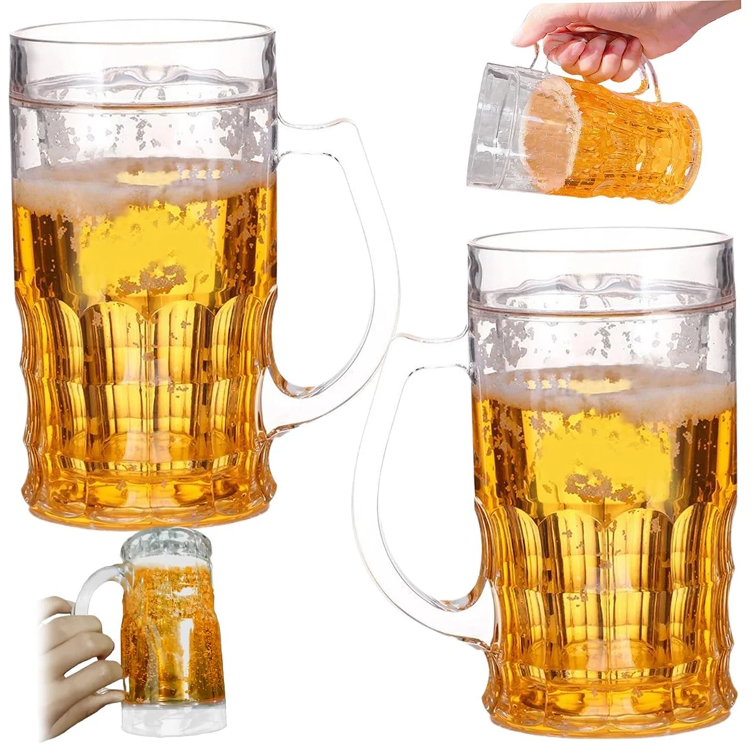 Realistic 400ml Double-Layered Beer Mug,1/2PCS Double Decker Funny Beer Mugs, Plastic Prank Novelty Fake Beer Glasses Home Decor