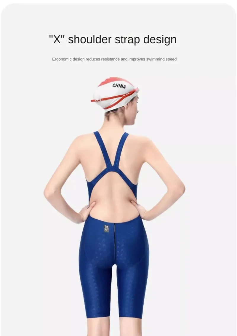 FINA-Zugelassener Mädchen Einteiliger Knielanger Badeanzug Professioneller Wettkampf- und Trainings-Schwimmanzug – Detail 4