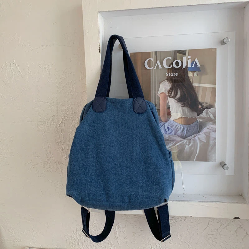 Korean Vintage Washed Denim Backpack Multifunctional Tote Handbag Large Capacity Casual Travel Student Jeans Shoulder Bag
