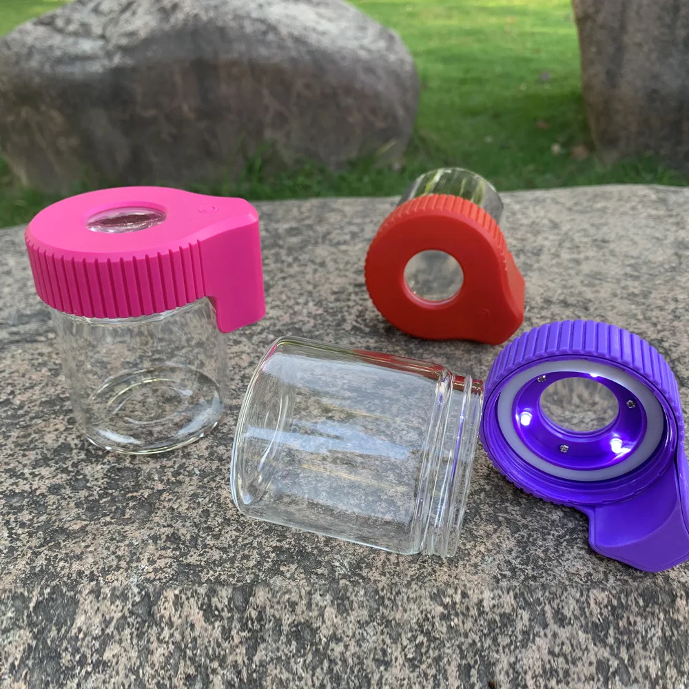 MOONSHADE Magnifier Luminous Dry Herb Storage Jar LED Transparent Glass Storage Spices Tobacco Box Smoking Accessories