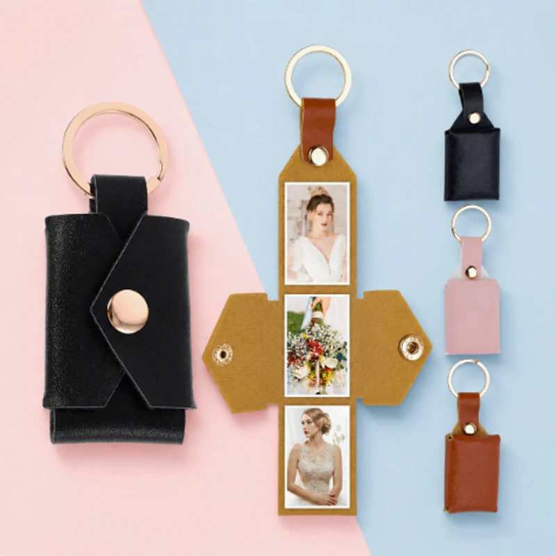 Custom Foldable Photo Keychain Personalized Leather Photo Keychain with for Family Memorial Keepsake Gift for Loved Ones