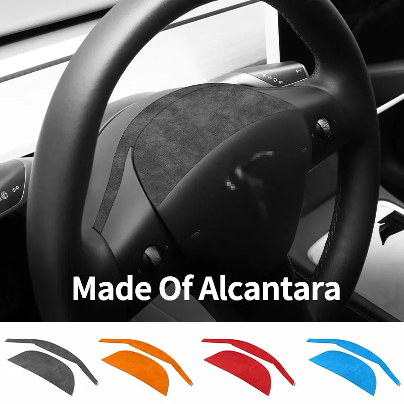 For Tesla Model 3 (19-23) ModelY (19-24) Steering Wheel Decorative Frame Styling Trim Sticker Car Accessories Made of Alcantara - view 4