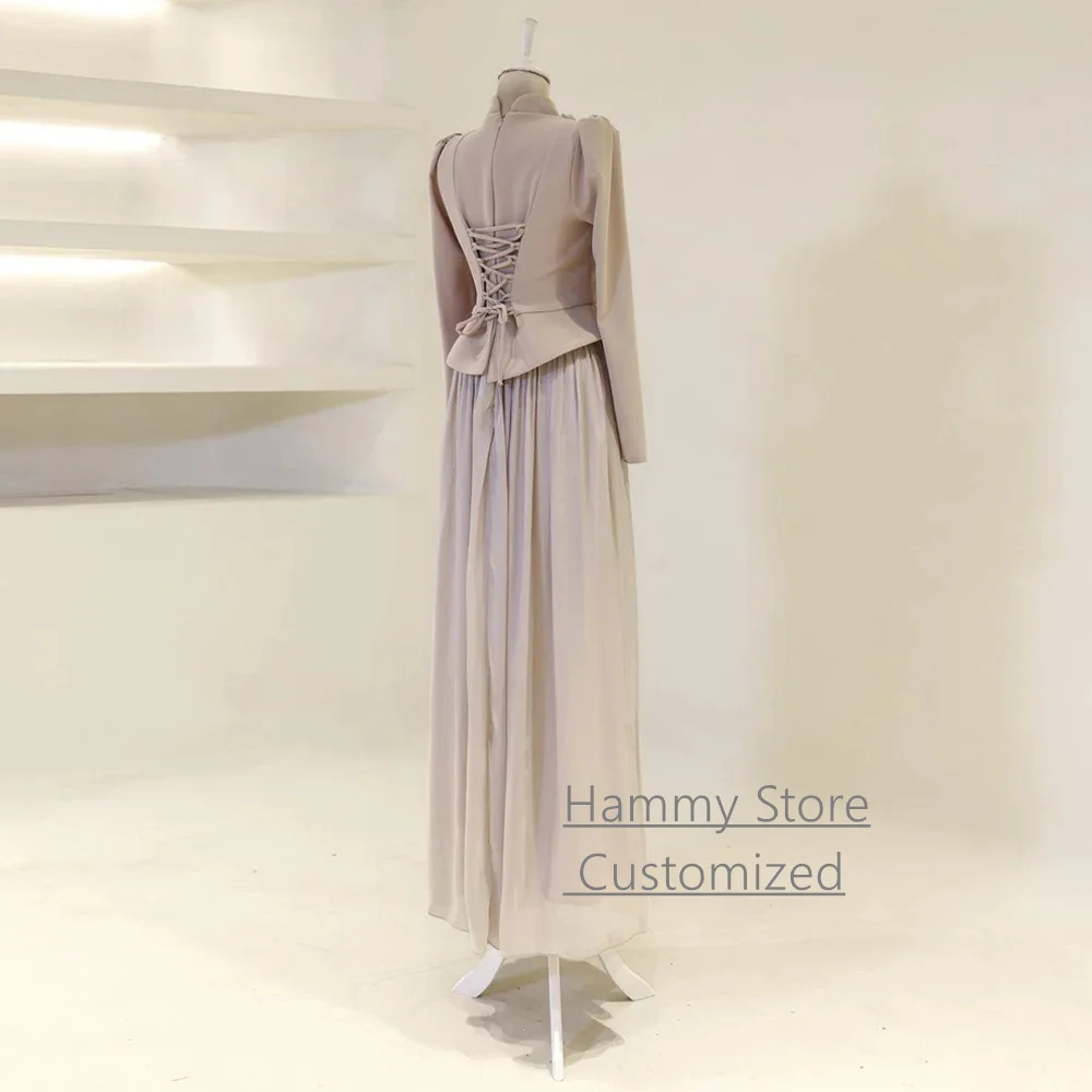 Vestido de noite de duas peças personalizado, gola alta, mangas compridas, miçangas, flores, arábia saudita, vestido de baile