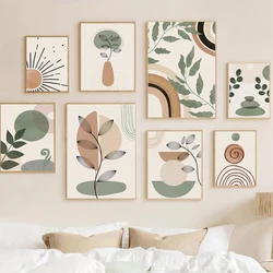 Boho Posters Abstract Geometry Line Canvas Painting Leaves Sun Rainbow Boho Home Decor Nordic Wall Picture For Living Room Decor