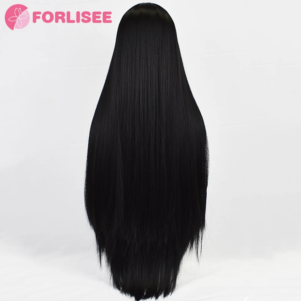 FORLISEE Synthetic Lolita Princess Cut Hairstyle Natural Black Extra Long Straight Wig For Women Daily Party Use 35 Inch