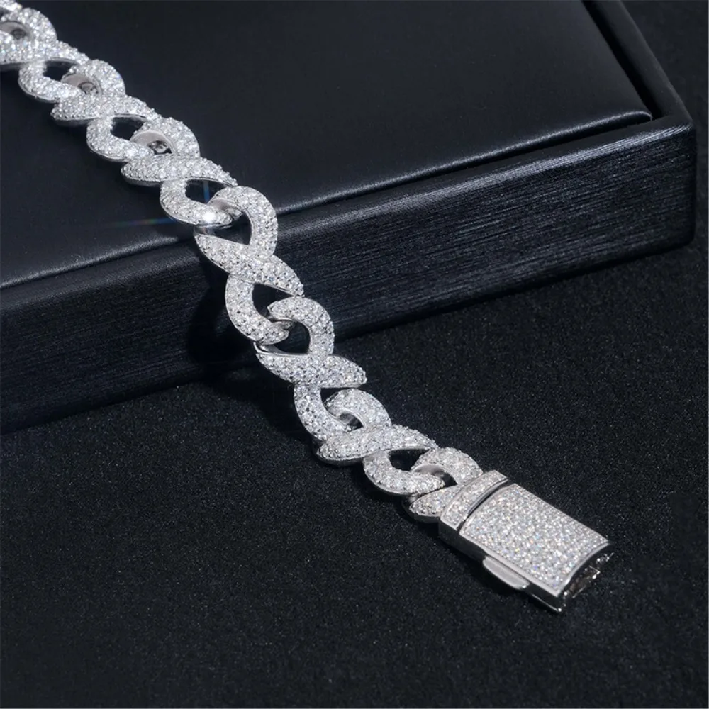 IsRainy Width 10MM Hip Hop Rock 925 Sterling Silver Moissanite Vintage Diamond Cuban Chain Bangles Cocktail Party Fine Jewelry