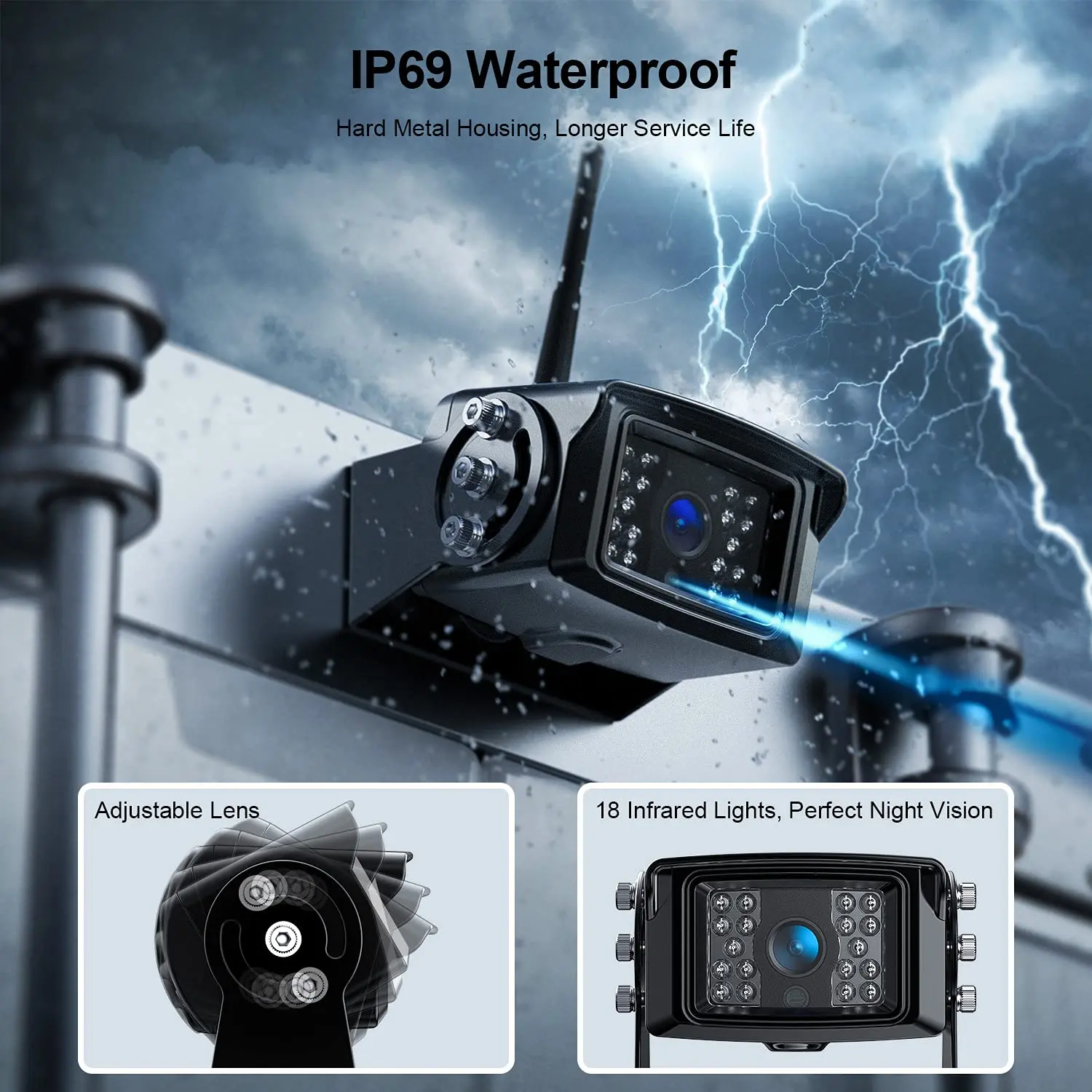 Telecamera di backup wireless 1080P IP68 Impermeabile Monitor a doppio schermo diviso da 9 pollici con linee di parcheggio Registrazione su scheda SD per camion RV