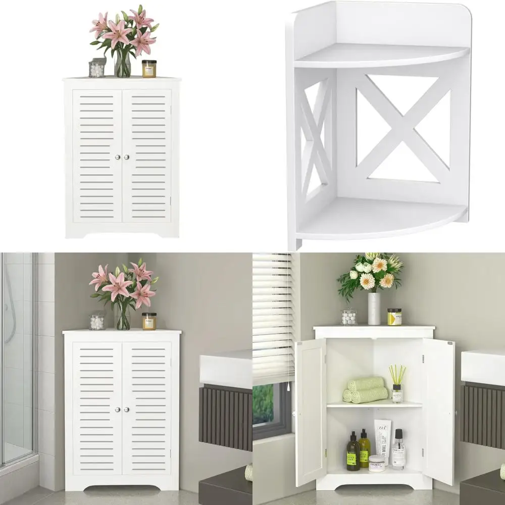 

Freestanding Corner Storage Cabinet with 2 Doors, Space-Saving Organizer for Home Bathroom, Kitchen, Living Room - White