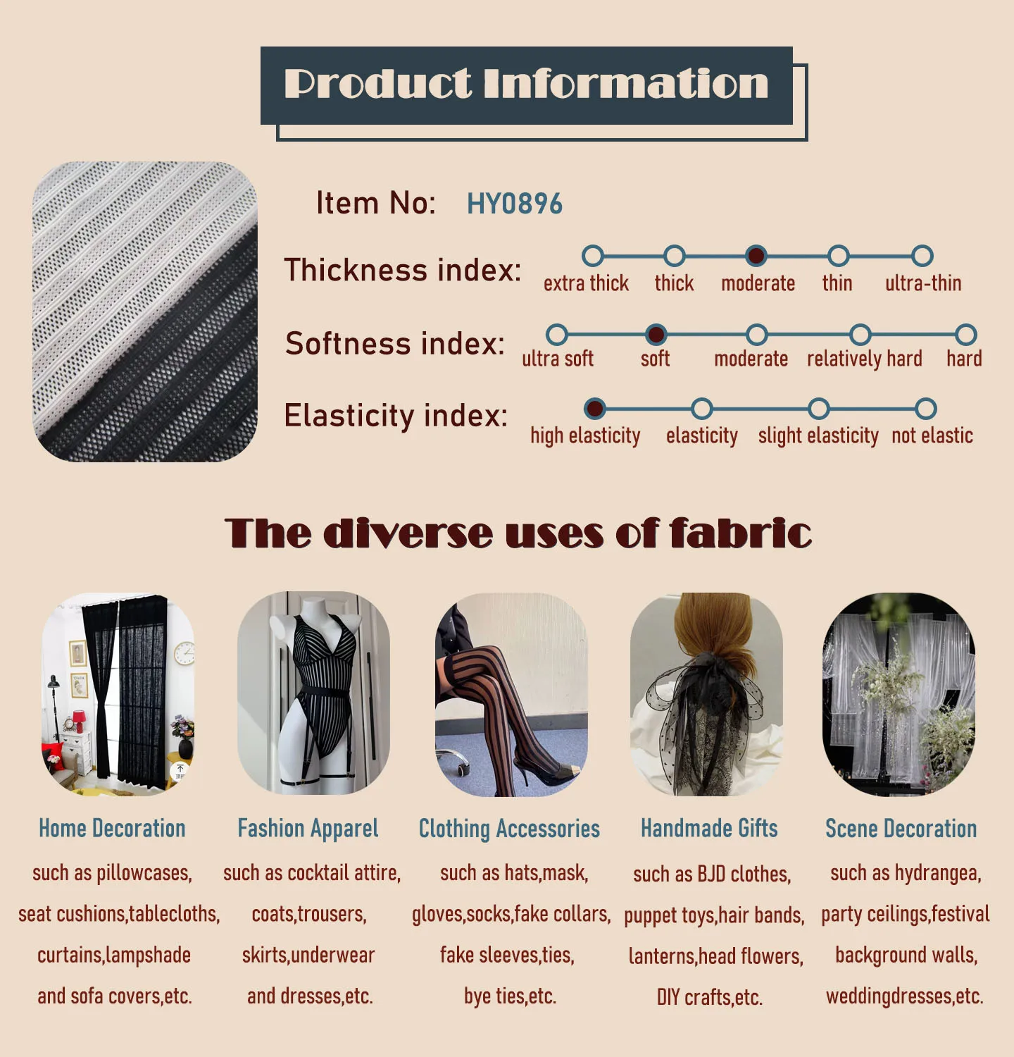 Glatte Schwarz Streifen Stretch Mesh Stoff Hohl Dessous Spandex Stoff Französisch Sexy Weichen Abendkleid Nähen Tuch Tissue – Detail 1