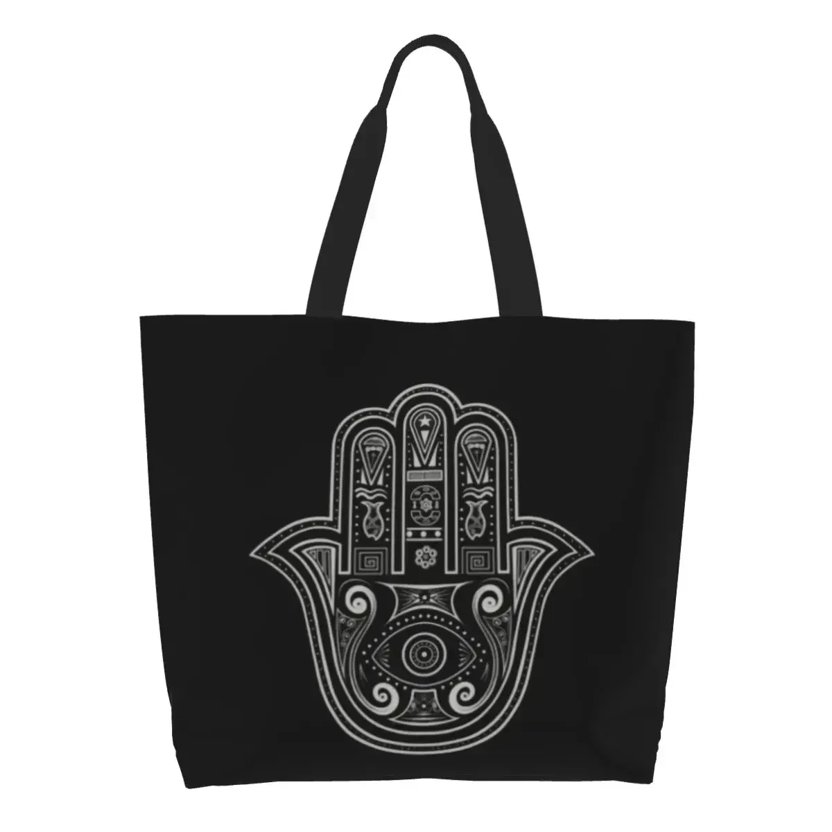 Hamsa Hand Amulet Grocery Tote Shopping Bag Women Funny Hand Of Fatima Canvas Shoulder Shopper Bags Big Capacity Handbag