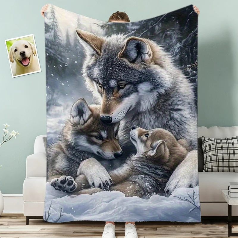 Wolf Pack Parental Snow Scene Tender Fleece Blanket For Nature Lover Bedroom Decor Lightweight Plush Throw Blanket Accent