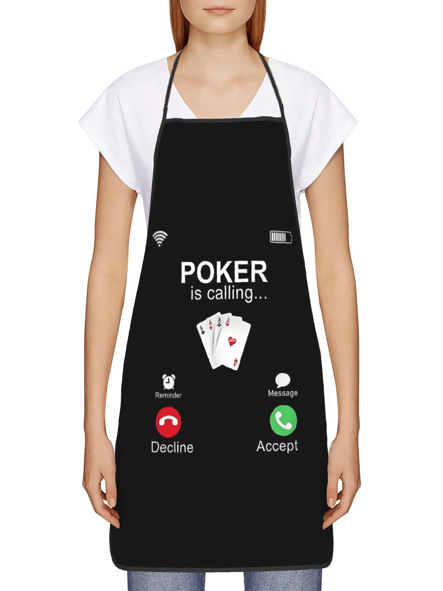 Poker Is Calling Apron – Funny Retro Phone Call Design Unisex Kitchen BBQ Grooming Apron 28x39 Inch Gift for Men Women