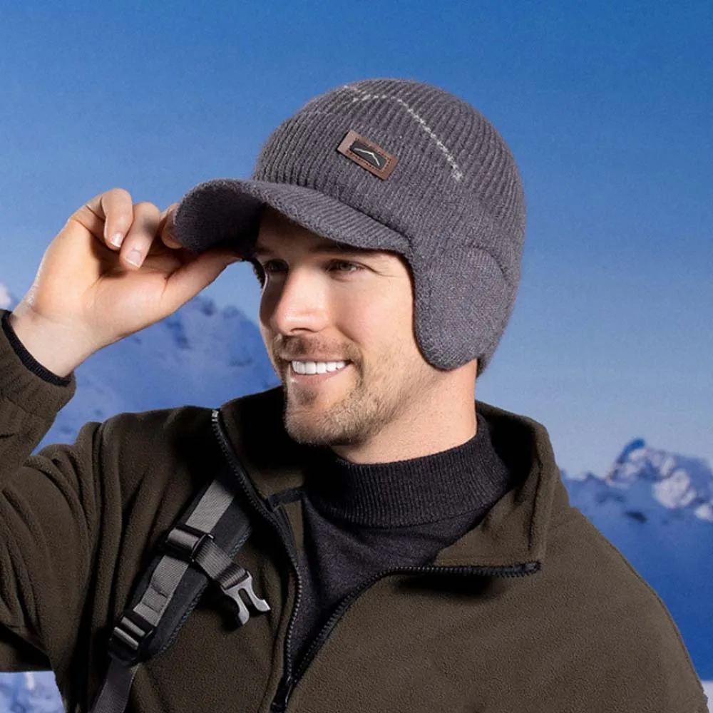

Versatile Soft Earflap Woolen Hat Anti-cold Knitted Elastic Hat Thickened Solid Color Ear Protection Peaked Cap Men