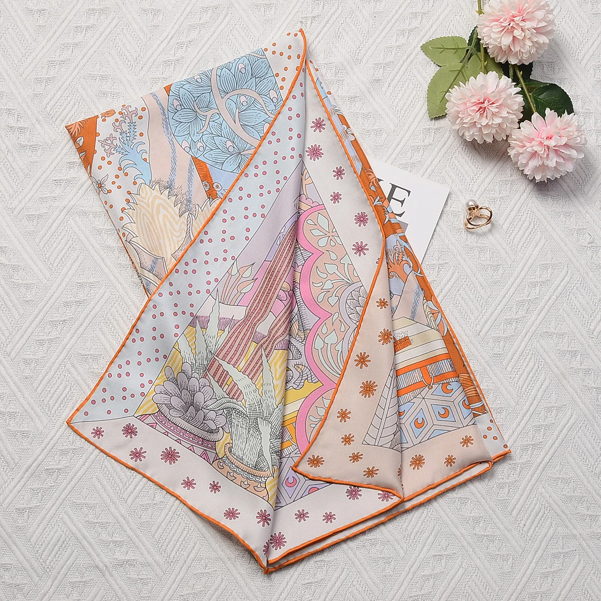 90cm “New voice” Double Sided Natural 100% Silk Scarf Brand Design Square Scarf Shawl Women Hijab Bandana Foulard Kerchief