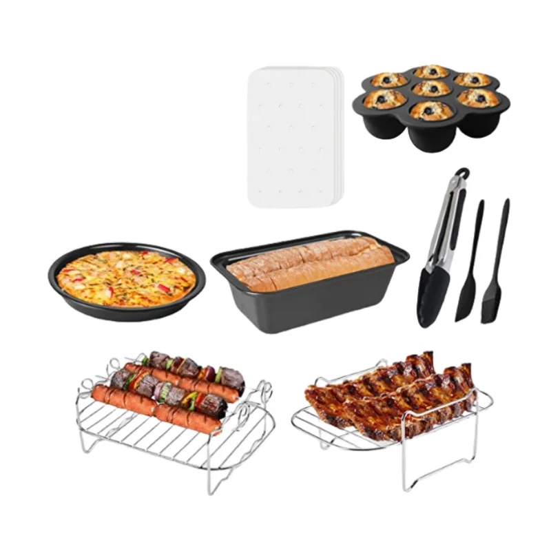 Air Fryer Accessories 9pcs Double Pot Air Fryer Accessories Including Cake Pizza Pan Grill and Skewers