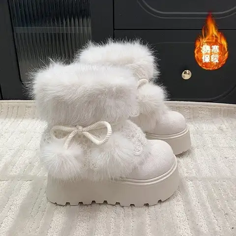 Women's Winter Boots Thickened Fleece Lined Heightening Booties Short Plush round Toe High Rubber Sole Warm Cozy Snow Boots