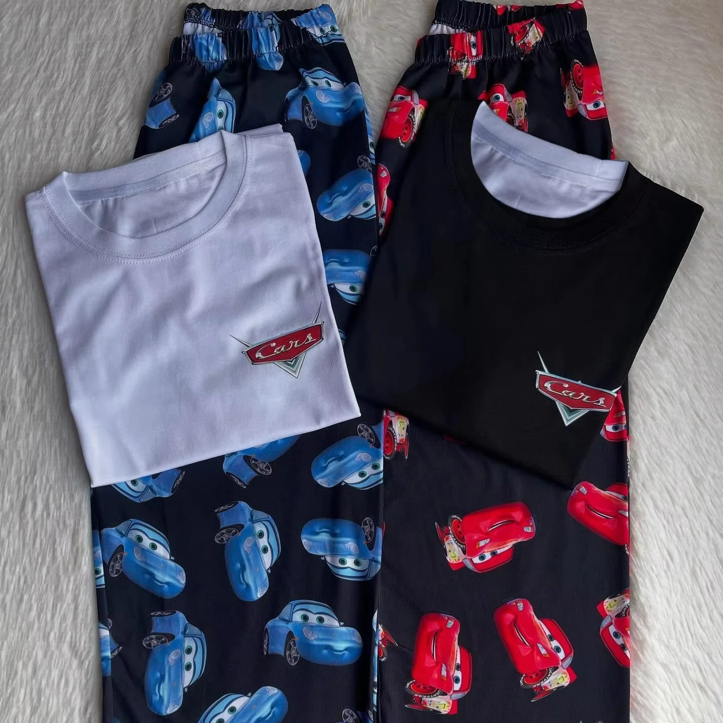 

2026The Cars Lightning McQueen&SALLY T-shirt Long Trousers Set Streetwear Cosplay Clothing Harajuku Casual Women Mens Tshirt Set