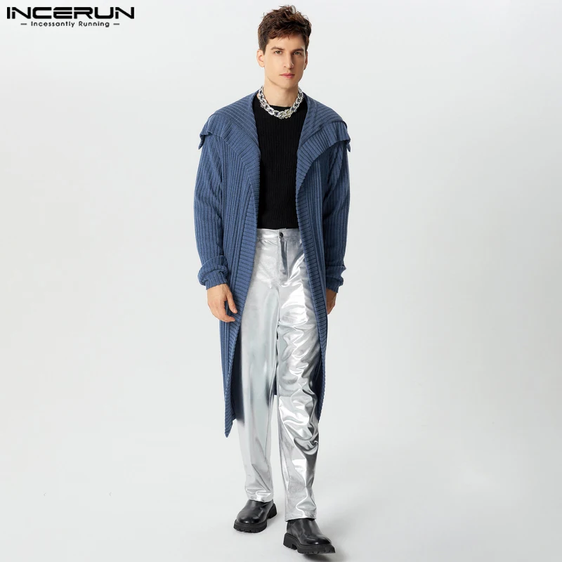 INCERUN 2024 Stylowa Nowa Odzież Męska V-neck Shawl Trench Sexy Male Hot Selling Solid Loose Long Sleeved Cape Coats S-5XL 2024