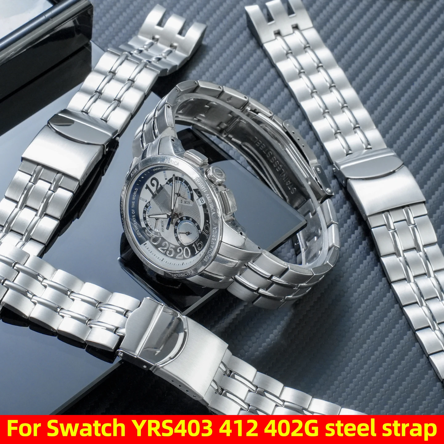 

Металлический браслет 21 мм для Swatch YRS403 401 402G 412 418 406G, специальный изогнутый ремешок из нержавеющей стали, мужской ремешок для часов, аксессуары для ремешков.