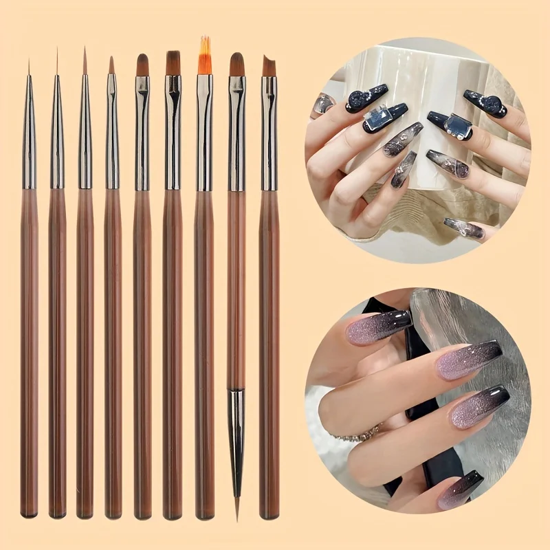 9-teiliges UV-Gel Nagelpinsel-Set, DIY Malstift für Maniküre, Acryl-Zeichenpinsel für Nagelkunst-Design, Spitzenmalerei-Werkzeuge