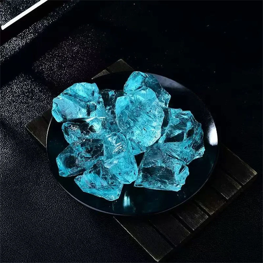 Ice blue smelted quartz Ice sea blue glass original stone interior decoration