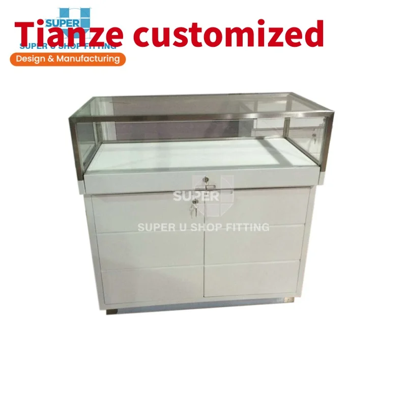 (Customized) simple design jewelry store display cases White jewellery shop furniture tempered glass jewelry display cabinet