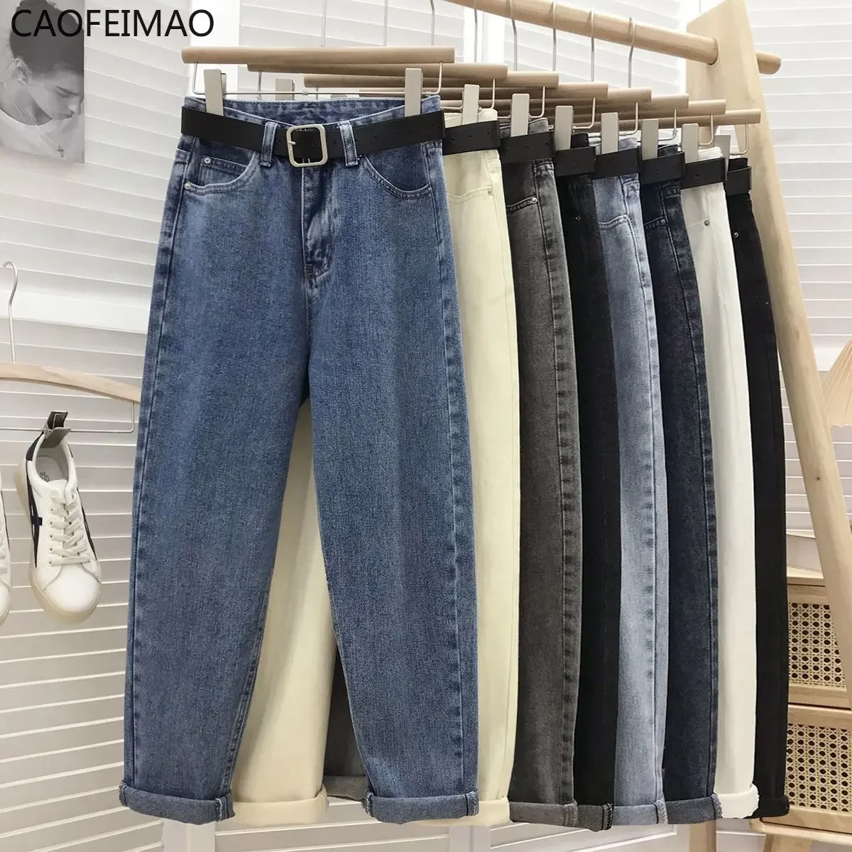 

Simple Light Blue Thin Straight Pants Spring Autumn High-waist Slim Loose Women Pants 2025 All-match Streetwear Denim Trousers