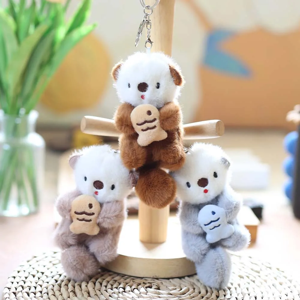 Animals Doll Cartoon Otter Keychain Decorations Soft Stuffed Plush Otter Bag Pendant Bag Hanging Keys Accessories Otter Keyring