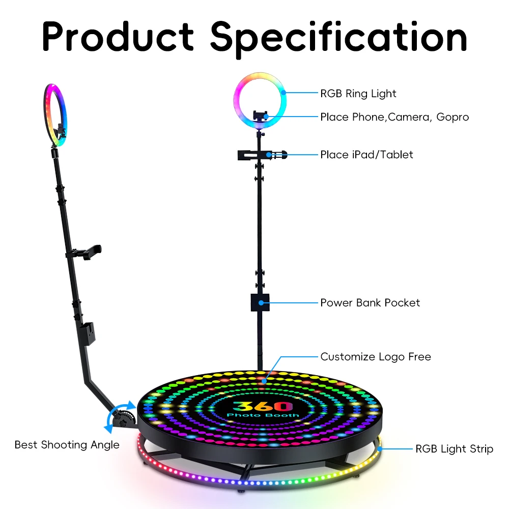 360 Degree Photo Booth 360 Photo Booth Machine Automatic Rotating Spin Photo Booth Machine with Flight Case for Wedding Party