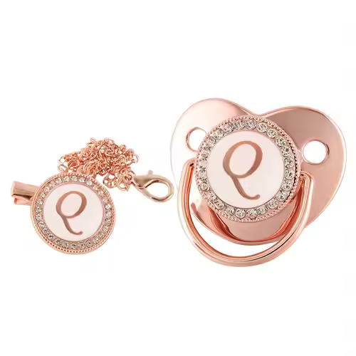 26 Letters Baby Pacifier Clip Rose Gold Bling Pacifiers Holder Silicone Soother Nipple Dummy Baby Shower Gifts - Image 16