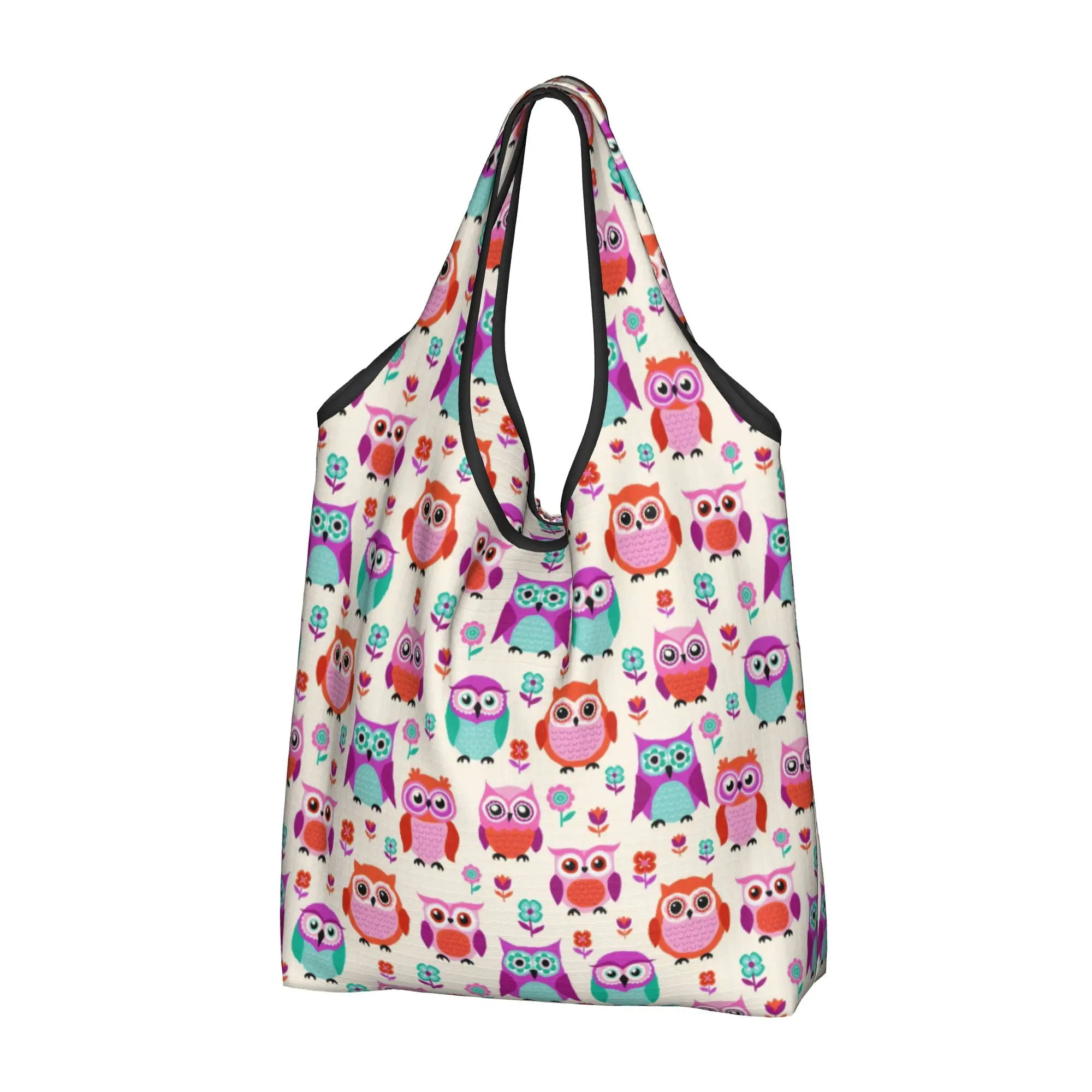 Recycling Funny Colourful Creative Owl Printed  Shopping Bag Women Tote Bag Portable  Grocery Shopper Bags