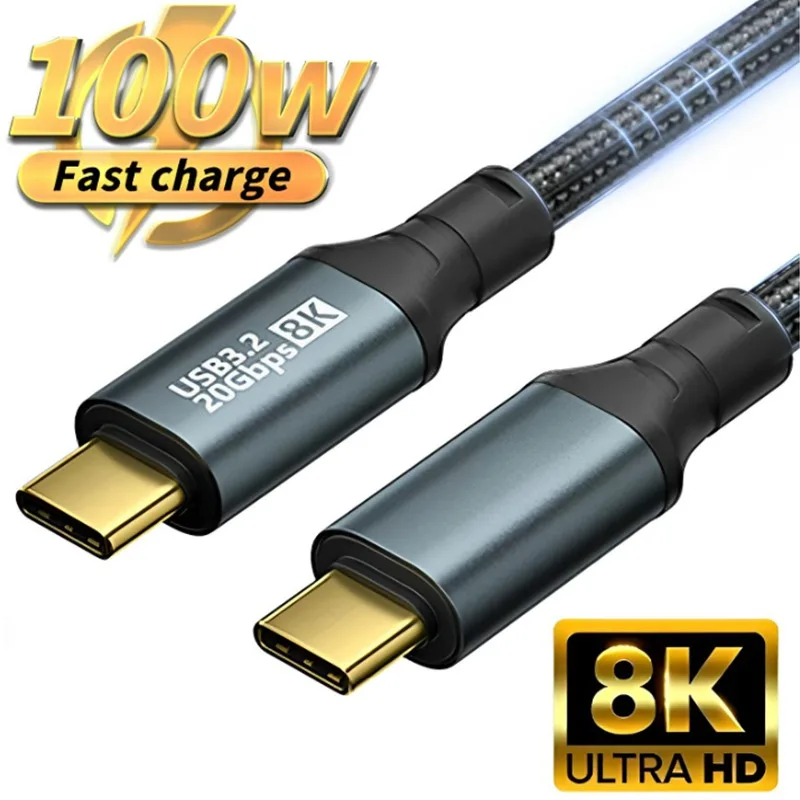 USB 3.2 20Gbps Type C To C Cable 8K@60Hz UHD Type-C High Speed Transfer Cord 100W USBC To USB C Cable for Samsung IPhone Huawei