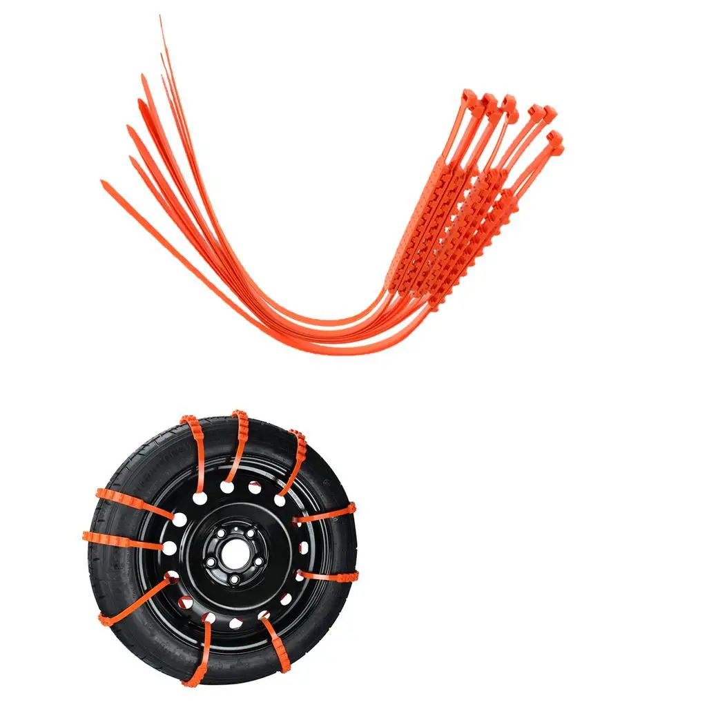 10Pcs Car Snow Chains, Anti- Snow Tire Chains Cars Fits for Emergencies Tire Width: 14-24’’ (Orange)