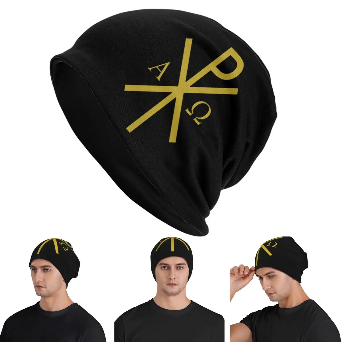 

Знак Христа, Чи Ро, Кристограмма Skullies Шапки Шапки Теплые осенне-зимние уличные шапки Вязаные шапки для мужчин и женщин для взрослых