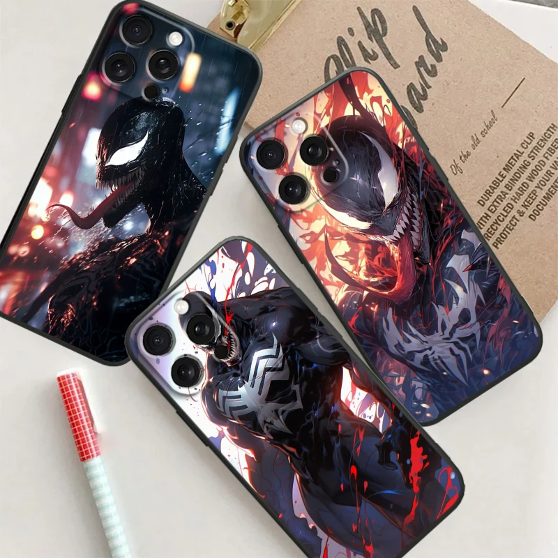 Venom Marvel Cool Mysterious For iPhone 15 14 13 12 11 XS XR X 8 7 SE Pro Max Plus Mini Black Cover Phone Case