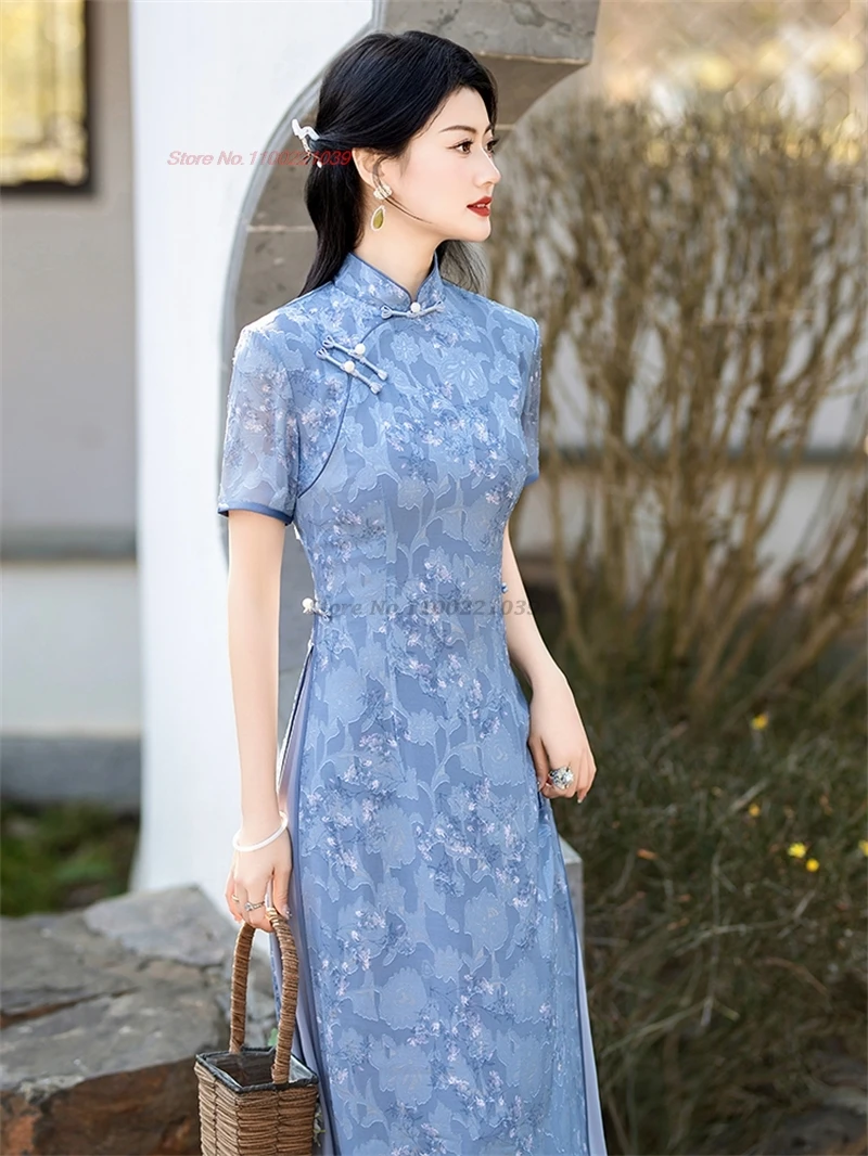 2025 traditional vietnam vintage dress aodai national lace jacquard folk dress chinese vintage qipao elegant evening party dress