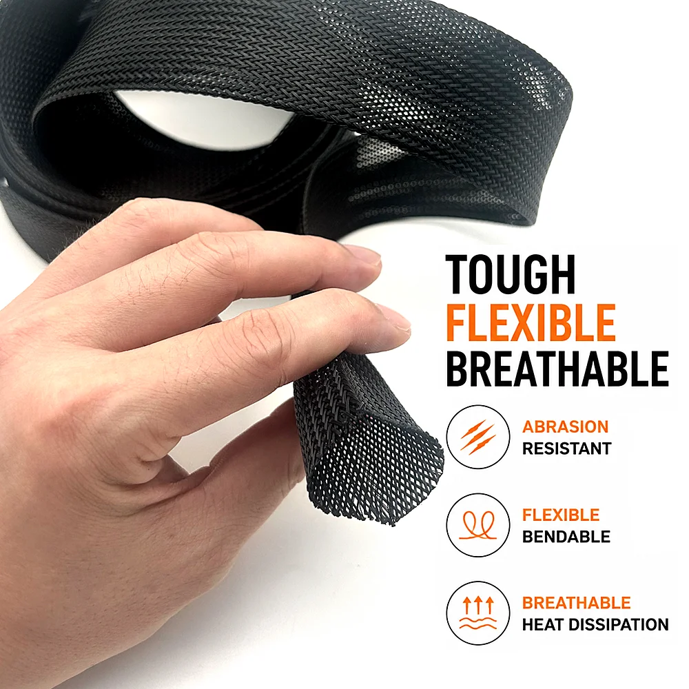 Black Flame-Retardant PET Braided Sleeve ID 2-35mm Wear Resistant/Flame Retardant/Automotive Wire Harness Insulation Mesh Sleeve