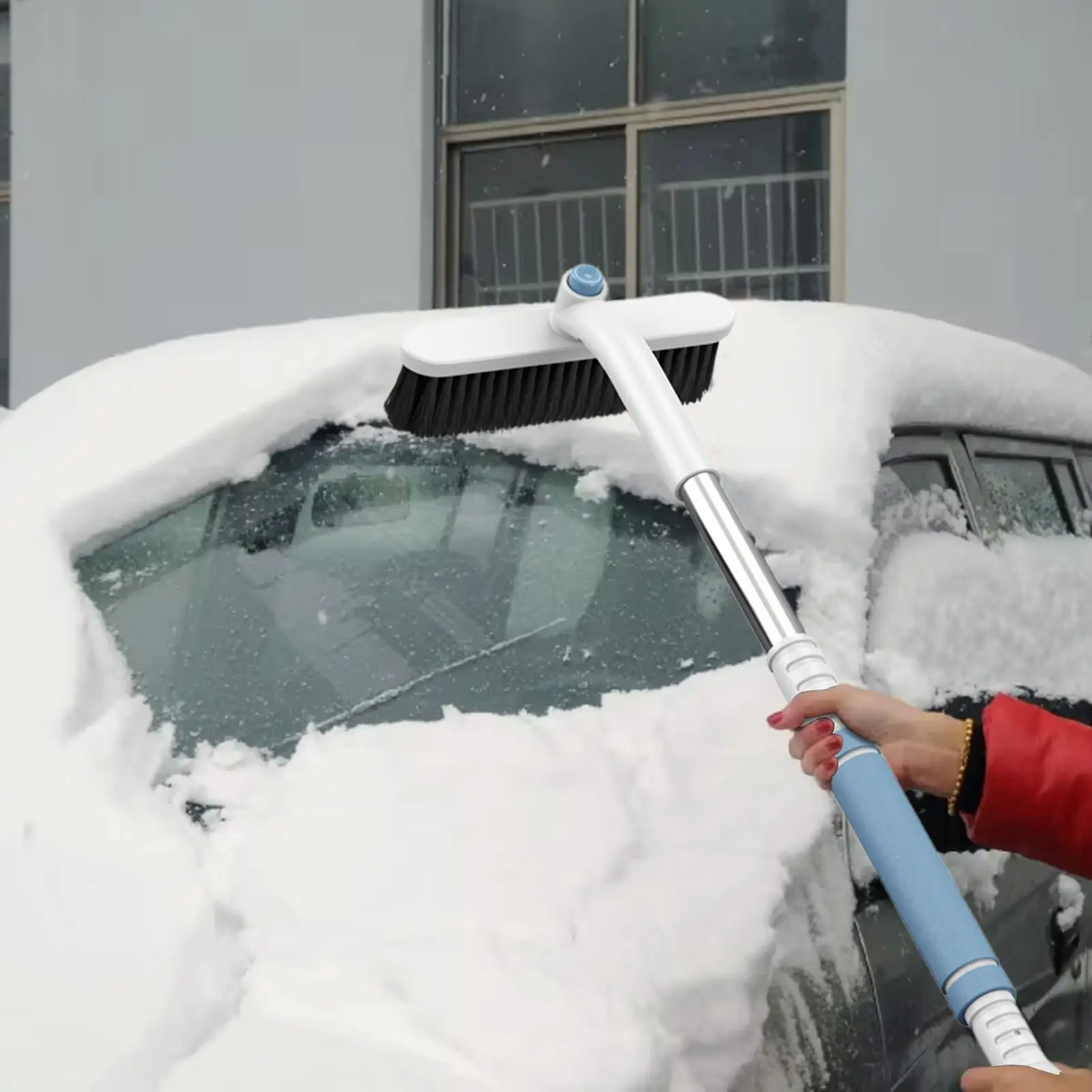 Snow Brush For Car Adjustable Long Handle Cleaner 360 Degree Pivoting Car Ice Scraper For SUV Truck Vehicle Sedans Scooters Roof