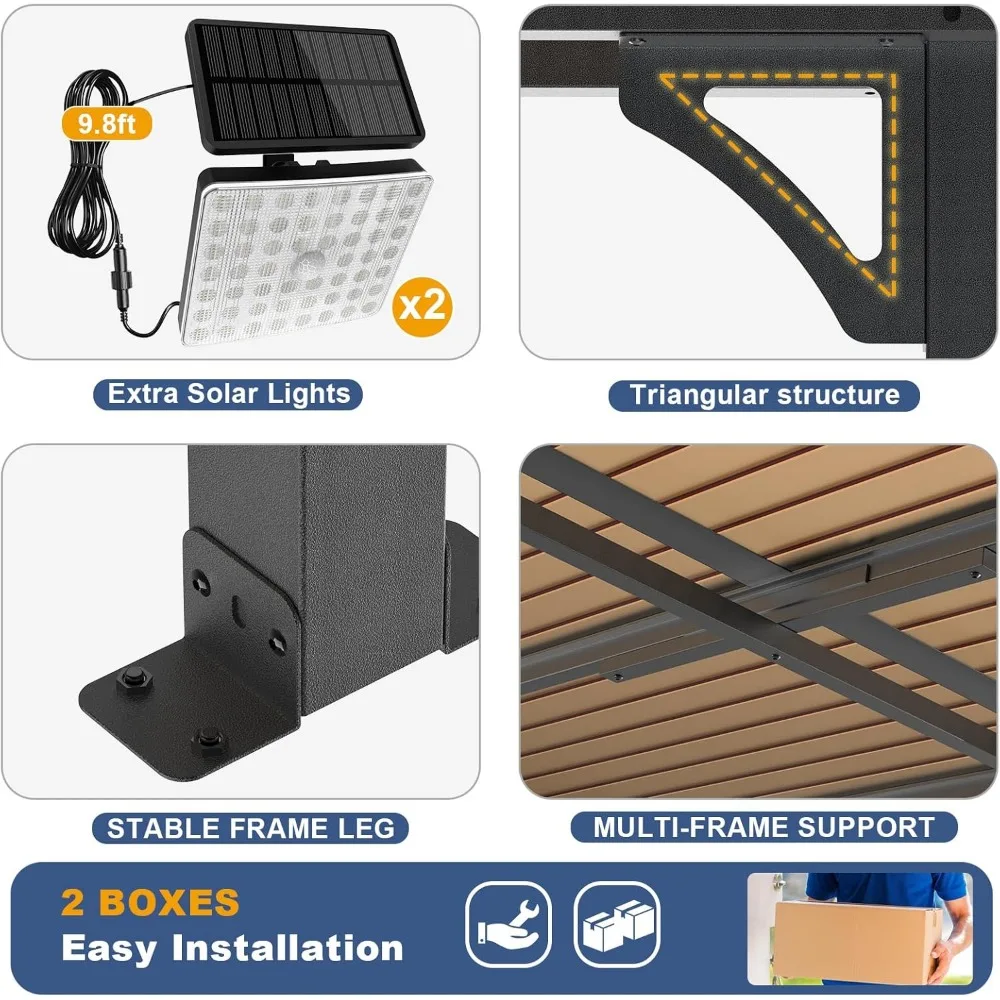 عريشة مقاس 10 × 14 بوصة مع سقف منحدر، مظلة عجلة إلى معدنية للفناء الخارجي، سطح السفينة، أسود #4