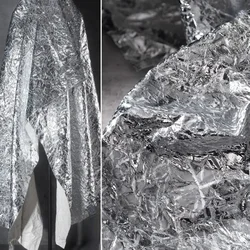 Bright Silver Crumpled Leather Cloth Metallic Heavy Industry Special Texture Handmade DIY Coat Clothing Designer sewing fabric