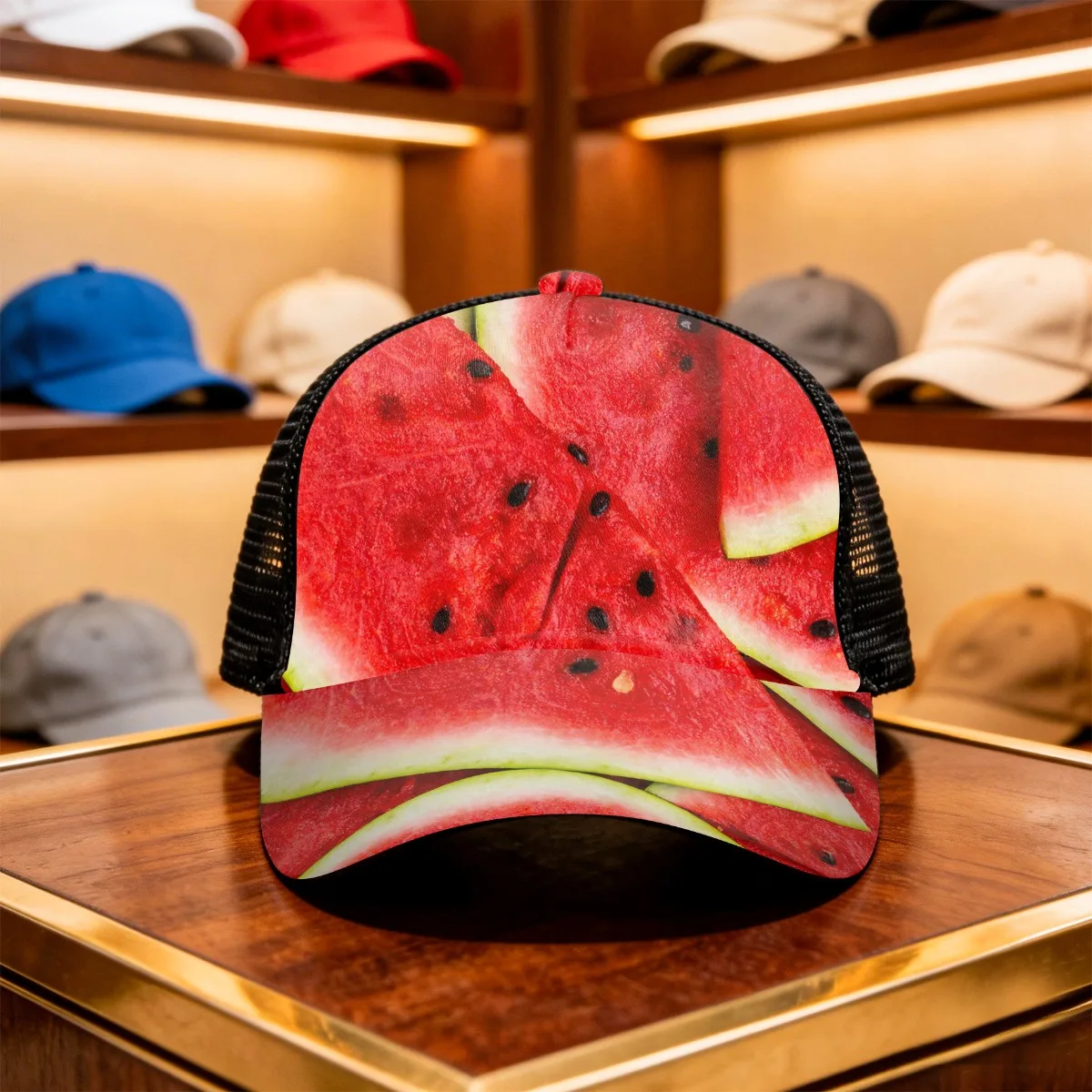 1pc Watermelon Print Duckbill Cap - Lightweight Mesh Hat with Fitted Closure, All-Over Fruit Design Suitable for summer Party