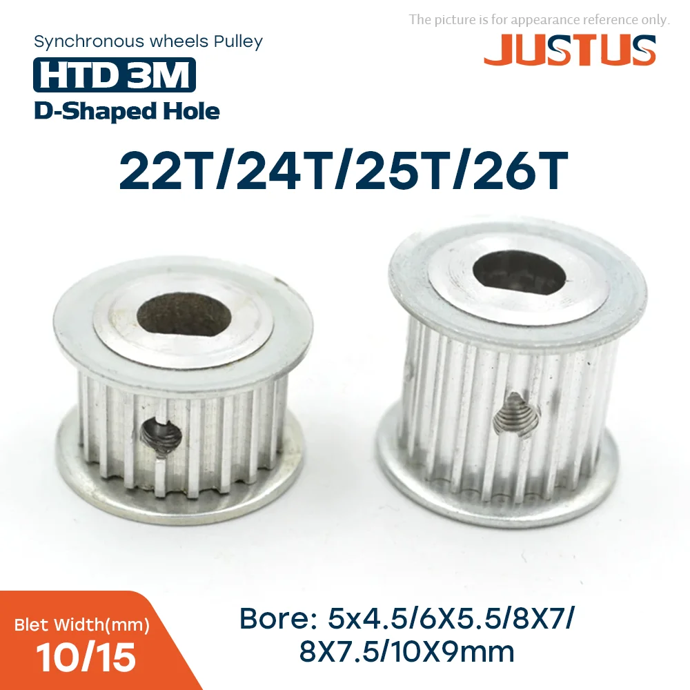 22T/24T/25T/26Teeth HTD 3M Timing Pulley AF Type D-hole 5x4.5mm~10x9mm Synchronous Wheel Drive 11/16mm Bandwidth Pitch 3mm