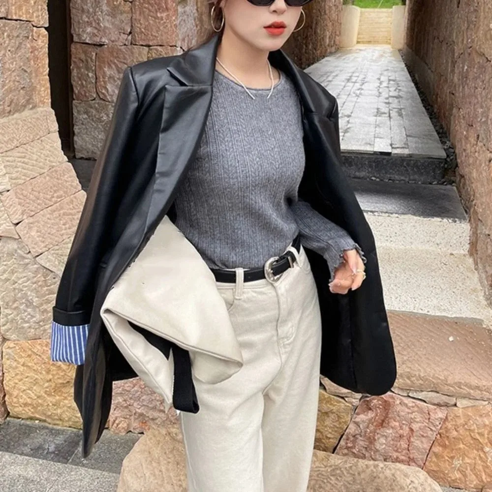 

Ruffled Edge Long Sleeved Knitwear Slim Fit Pullover Sweater Top Bottoming Shirt Spring Autumn Winter Knitted Top for Women