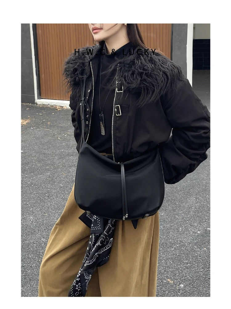 

Casual Nylon Crossbody Bag for Women Large Capaci Bla Armpit oulder Bag Simple Sle Faionable All-Match Color