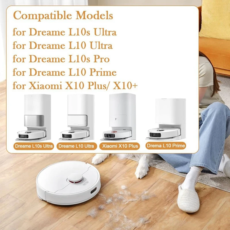 لـ Dreame L10S Ultra/ L10 Ultra/ L10S Pro، قطع غيار لفرشاة Xiaomi X10 Plus الجانبية الرئيسية ومرشحات Hepa وسادات الممسحة