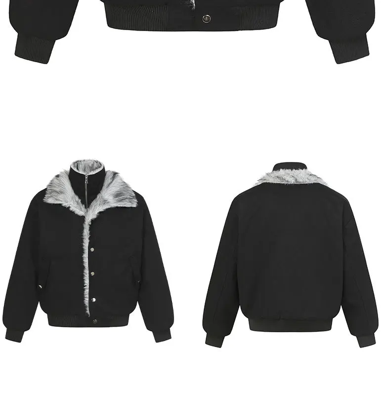 رجل أمريكي خمر الشتاء الصوف مبطن القطن معطف النسر التطريز وهمية قطعتين الفراء طوق سترة سترة #5