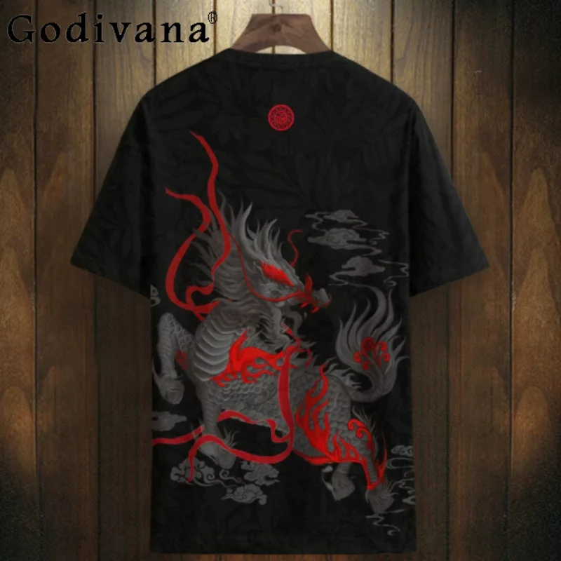 

2026 New Personalized Men Chinese Chic Print Short Sleeve T-shirt Leisure Versatile Thin Fashion Handsome Round Neck T-shirts